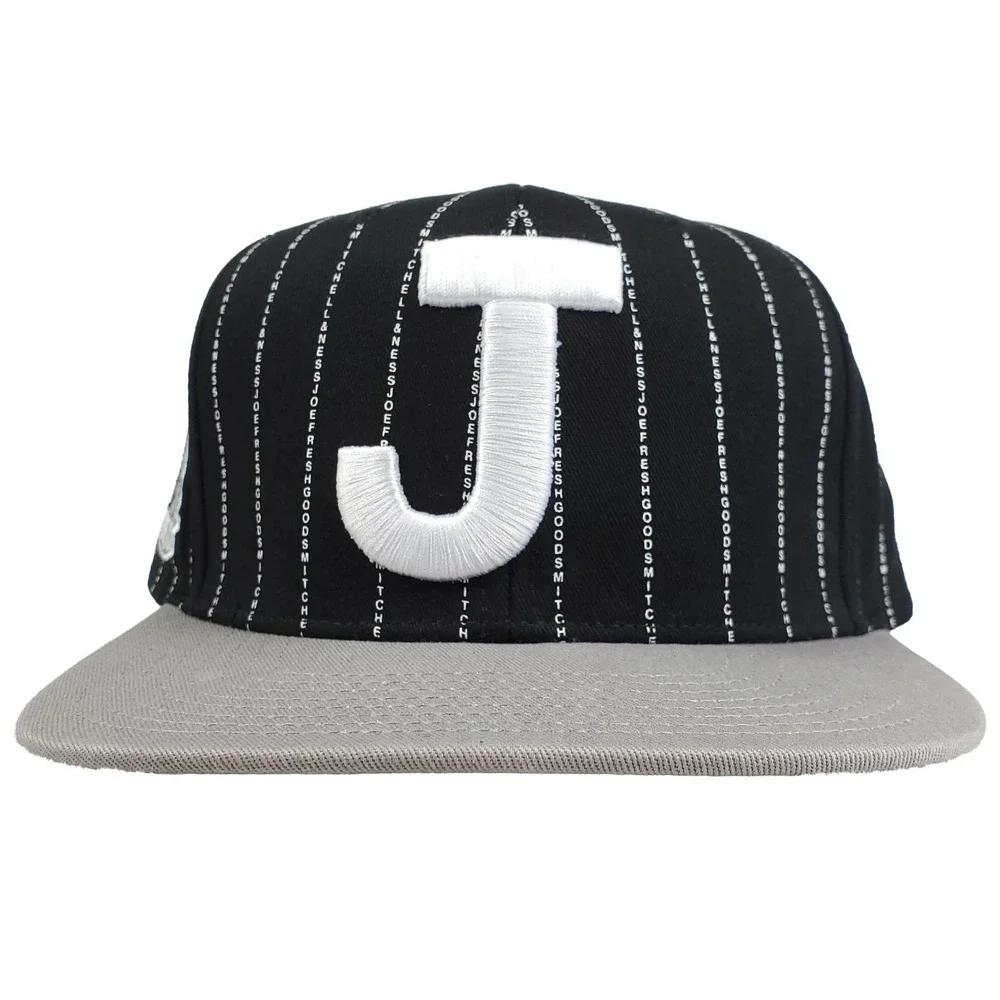 Joe Fresh Goods Mitchell & Ness Snapback Hat Cap 3D Logo Black White Stripe New